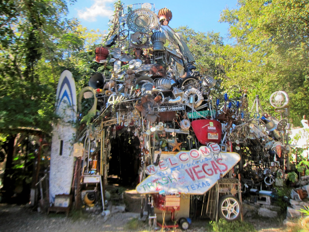 Inside the Cathedral of Junk in Austin — a backyard tower built from recycled materials and scrap metal.