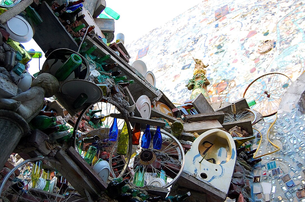 Mosaic walls and sculptures at Philadelphia’s Magic Gardens on South Street.