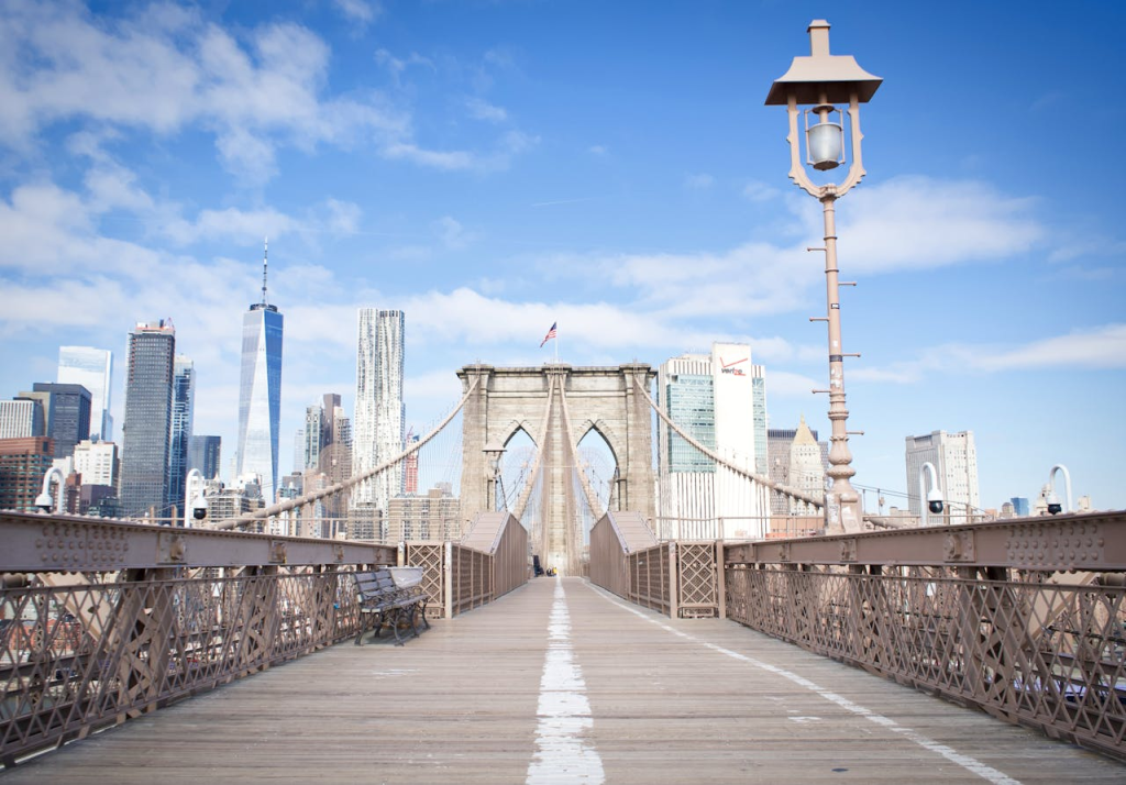 Wooden walkway across the Brooklyn Bridge