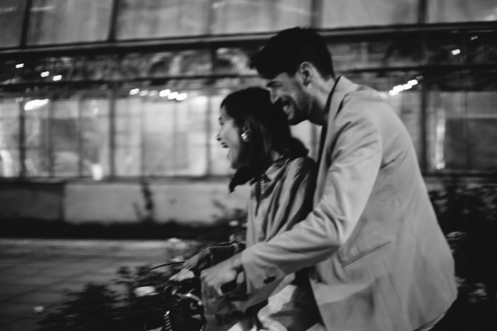 Couple on first date having moped adventure